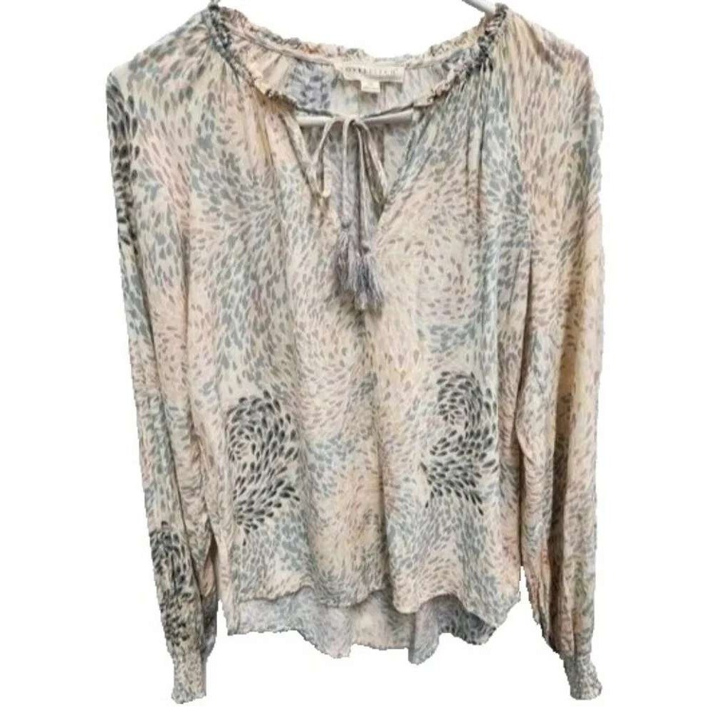 Lovestitch Blouse Top Womens Medium Pink Boho Peasant Tassel Tie Long Sleeve